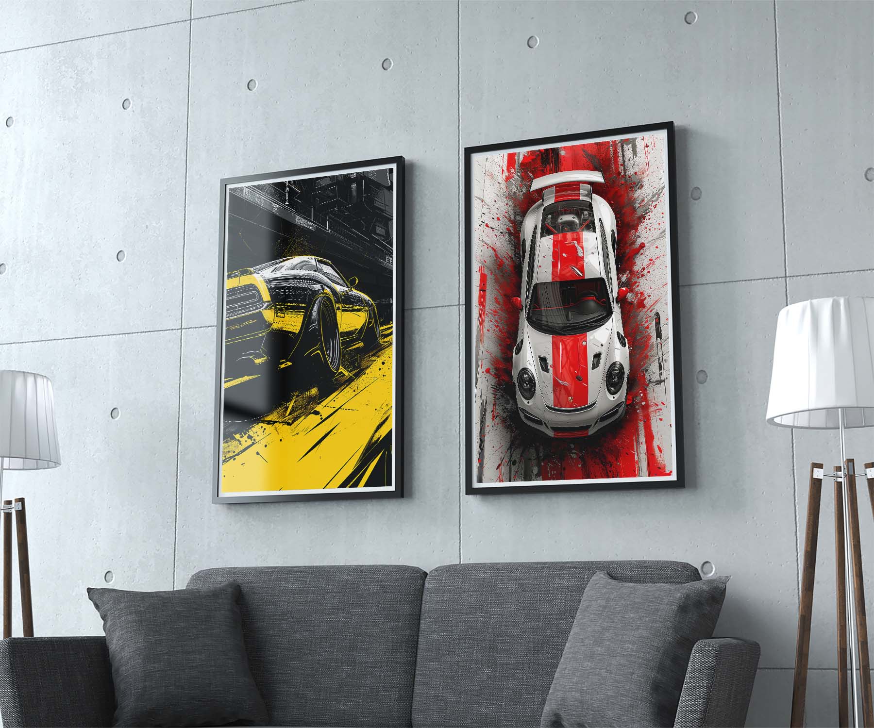 Neon Yellow Car Racing Poster